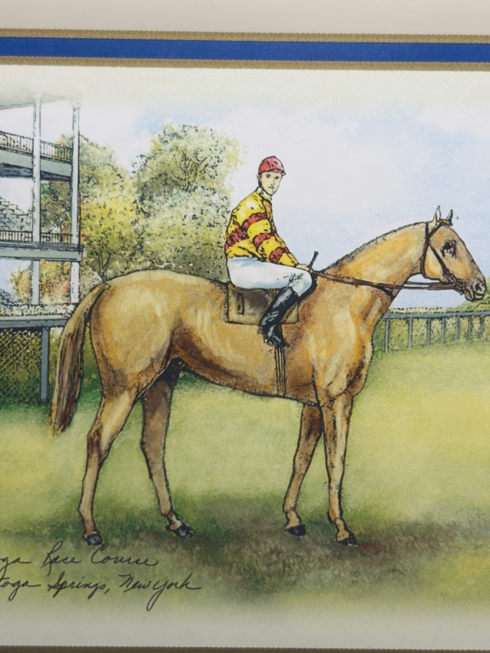 Jockey Horse Rider Equestrian Print Artwork Gold Tone Wooden Frame Art Decor - Picture 2 of 9